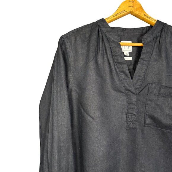 GAP 100% Linen Long Sleeve Black Tunic Top Blouse with Chest Pocket - Picture 2 of 6